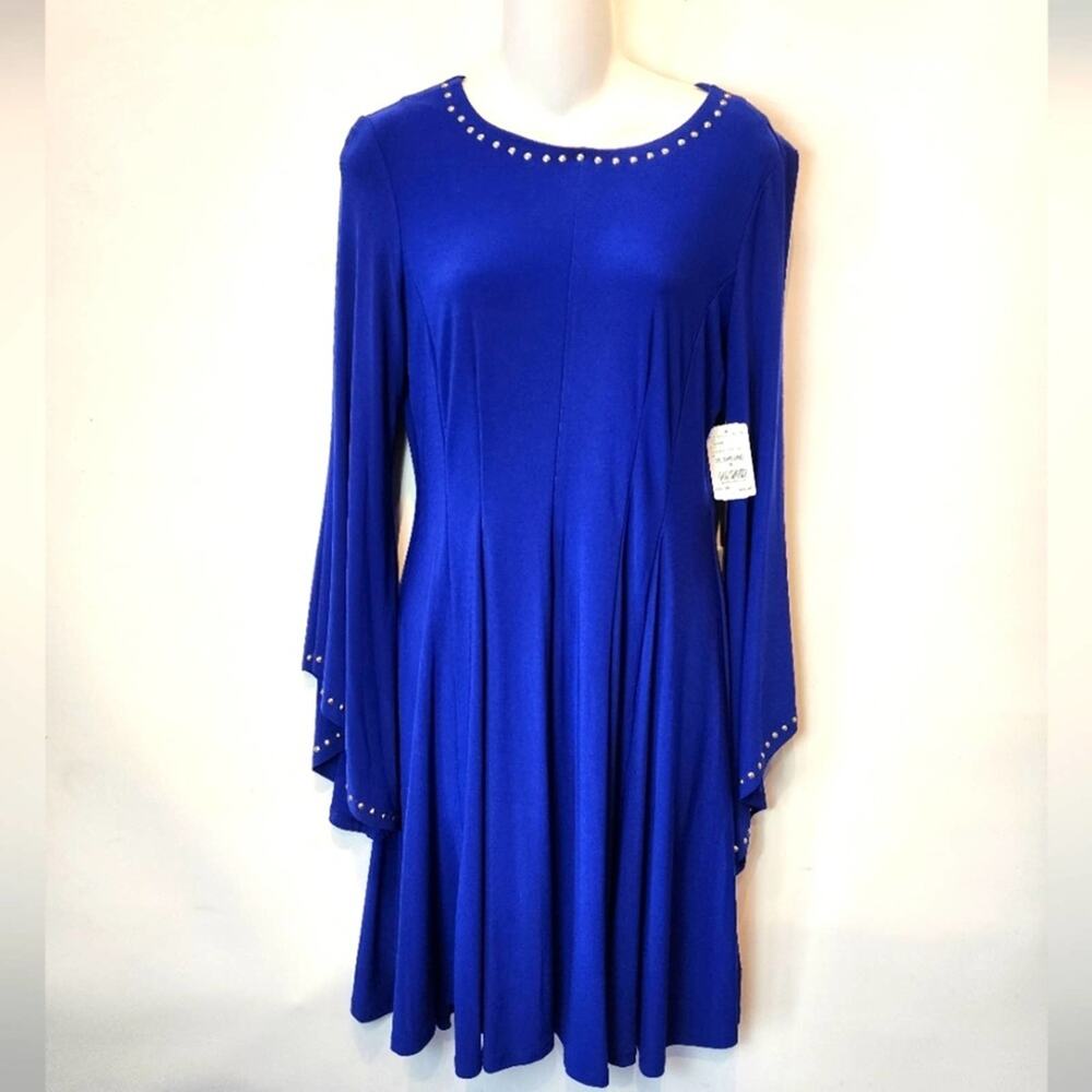 Emma & Michele New Blue Stretch Dress Bell Sleeves Party Dress Size M